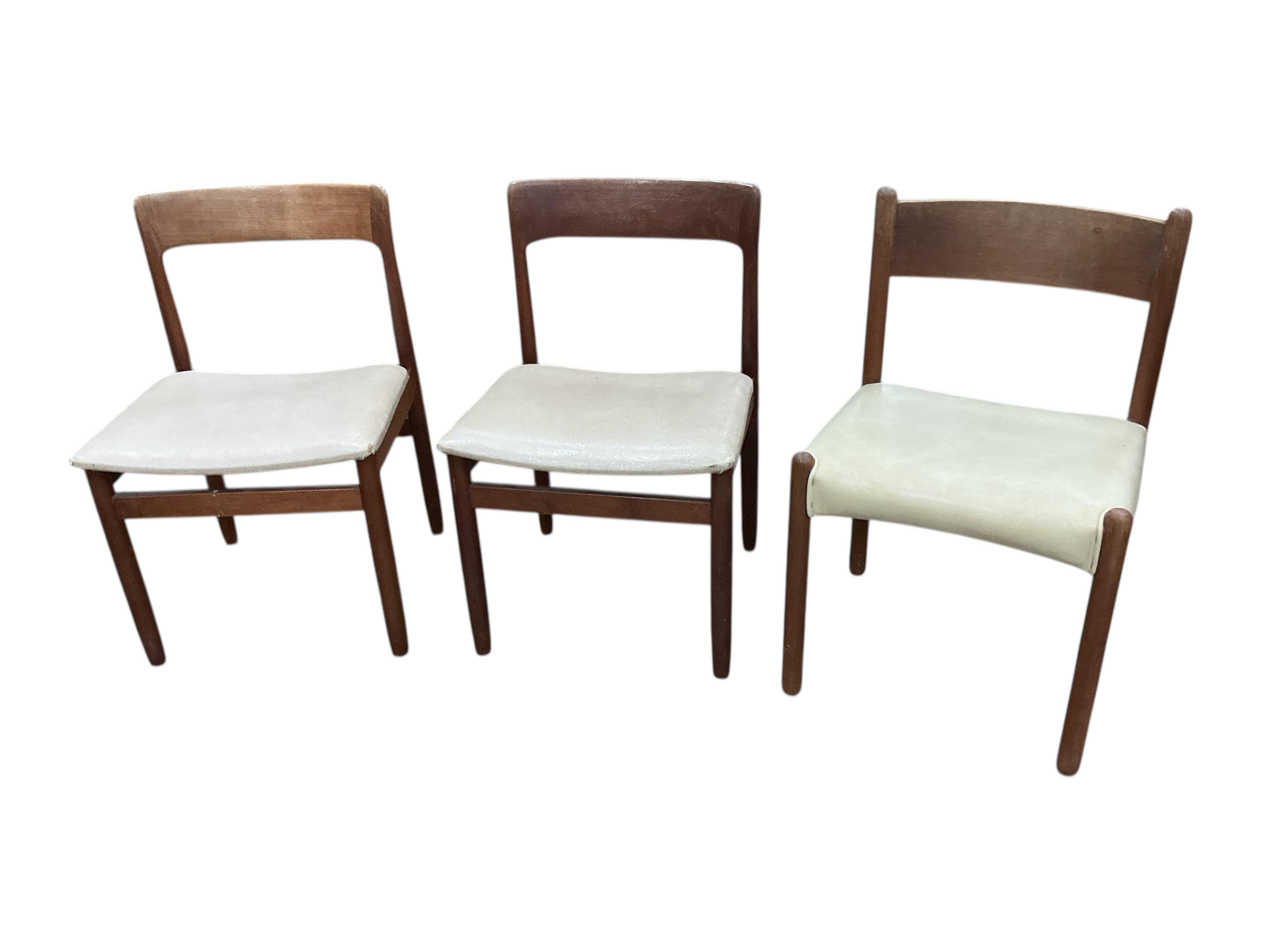 A set of six mid century Danish teak dining chairs, width 47cm, depth 46cm, height 76cm